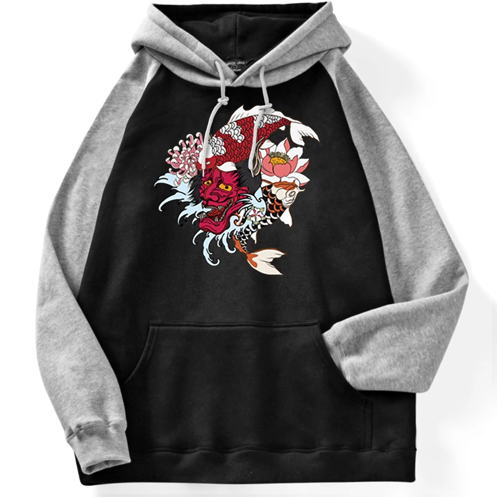 

Pullover Men Hip Hop Mask Pattern Tracksuits For Male Flower Fish Illustration Casual Fashion Brand Male Hoodies Velvet