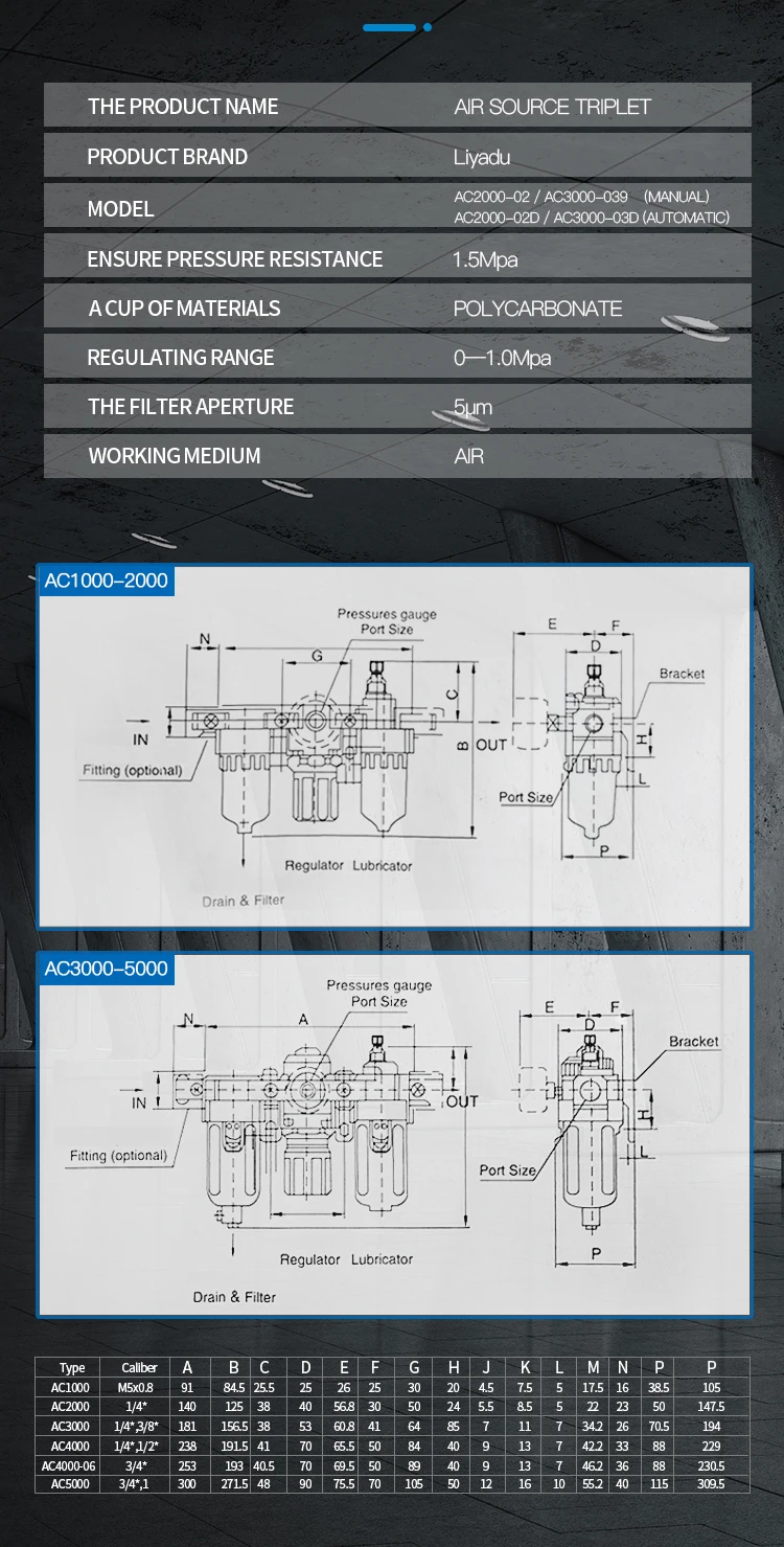AC5000-06 G3/4 AC5000-10 G1 источник воздуха процессор воздушный фильтр сброс клапана Sanlian штук