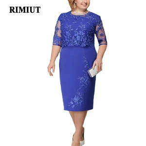 Rimiut-vestido elegante de encaje para mujer, vestido de fiesta de Noche Azul, 5XL 6XL talla grande, para verano y otoño