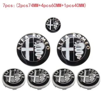 

7pcs Alfa Romeo CAR Logo 74mm Hood Trunk+ Steering Wheel Badge+ 60mm Wheel Center Cap Emblem Brera 159 Spider Giulietta Stelvio