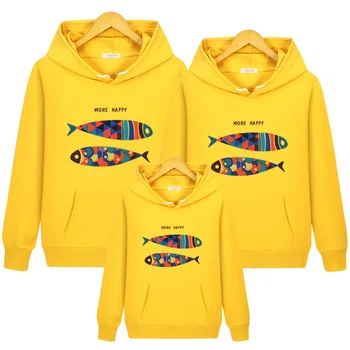 

Fish Hoodie Sweatshirt Ins Happy Fuuny Father Mother Parent-child Clothing Family Matching Outfits Gifts for Kids Dropshipping