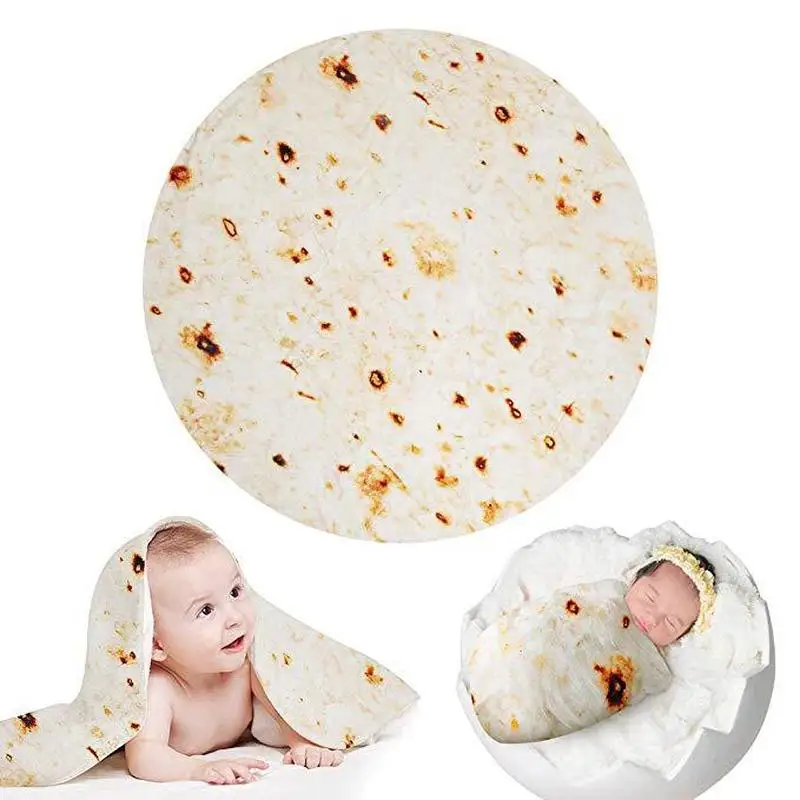 

180cm Comfort Food Creations Burrito Wrap Novelty Blanket Perfectly Round Tortilla Home Decoration Wearable Mat Warm Soft Shawl