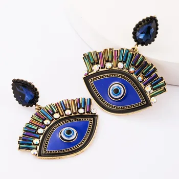

Vintage Ethnic Resin Eyes Dangle Earrings Bohemian Style Enameled Alloy Trendy Statement Earrings Exaggerated Accessories
