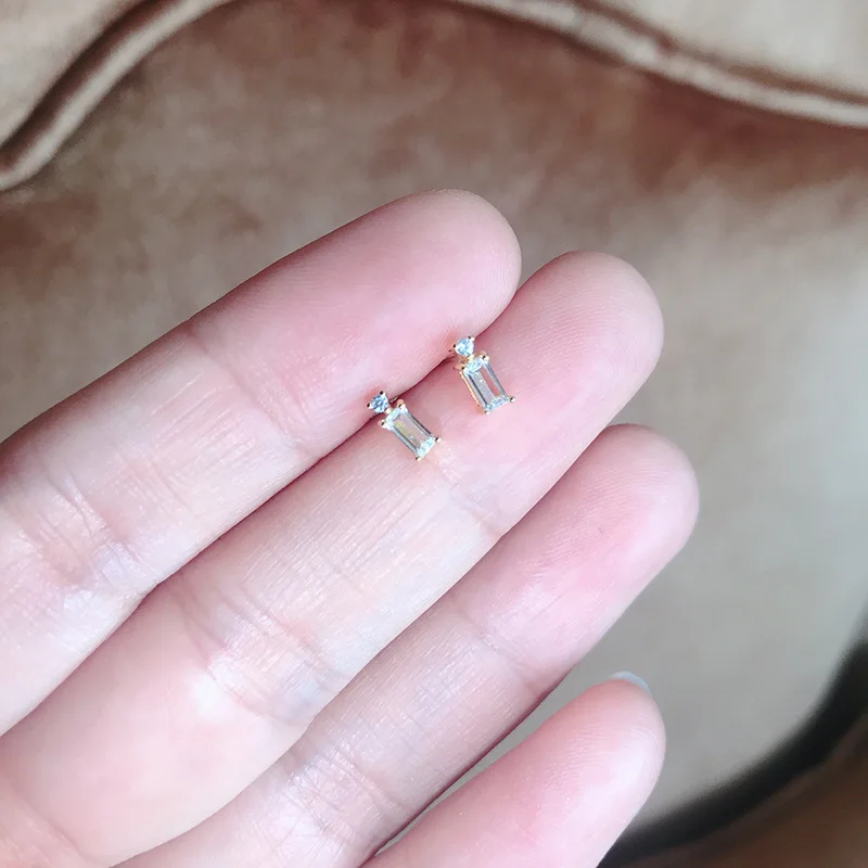925 Sterling Silver Simple Square Crystal Stud Earrings Women Sweet Romantic Wedding 14K Gold Plating Jewelry Accessories Gifts