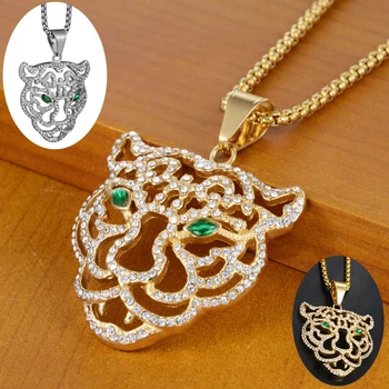 

Animal Shape Necklace Fashion Jewelry HipHop Iced Out Bling Tiger Head Pendant Necklaces For Men Women CZ AAA Zircon