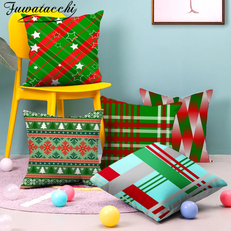 

Fuwatacchi Geometric Pattern Pillow Case Christmas Tree Heart Photo Cushion Covers for Home Sofa Decorative Striped Pillowcases