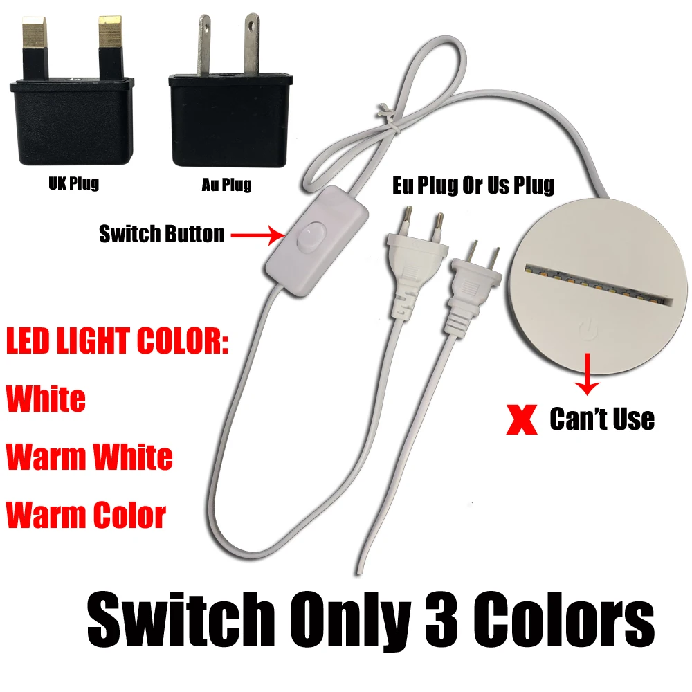Только 3D Ночной светильник без пластины переключатель штекер теплый светодиодный светильник ing Touch или удаленный вариант многоцветный светодиодный светильник ing
