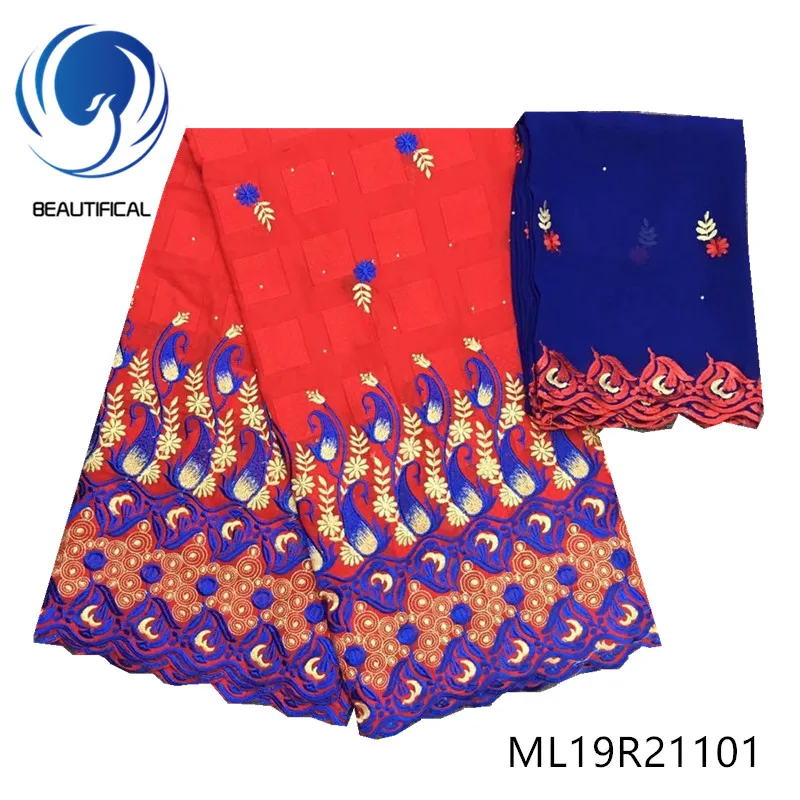 

BEAUTIFICAL Swiss lace fabrics and chiffon headband fabric 5+2yards High quality embroidery nigerian voile lace fabric ML19R211