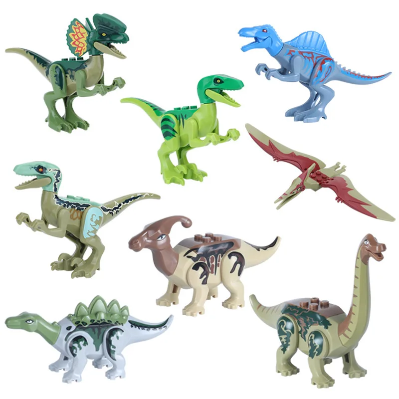 8pcs/Set YG77043 Jurassic Dinosaur Velociraptor Building Blocks Bricks double-ridgedon Spinosaurus baby toys gifts for children | Игрушки и