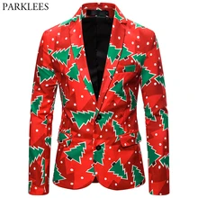 Уродливые Рождественские костюмы, подарки для мужчин, новинка, красная куртка с принтом рождественской елки, мужской блейзер для вечеринки, выпускного вечера, Masculino Trajes de Navidad