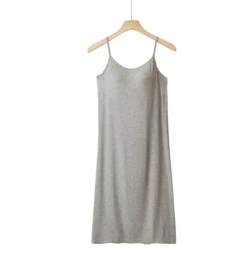 Sexy Modal Cotton Night Dress Women Sling Bra Padded Nightgowns Female Summer Loose Sleepwear Nightshirt Bottoming Lingerie grey