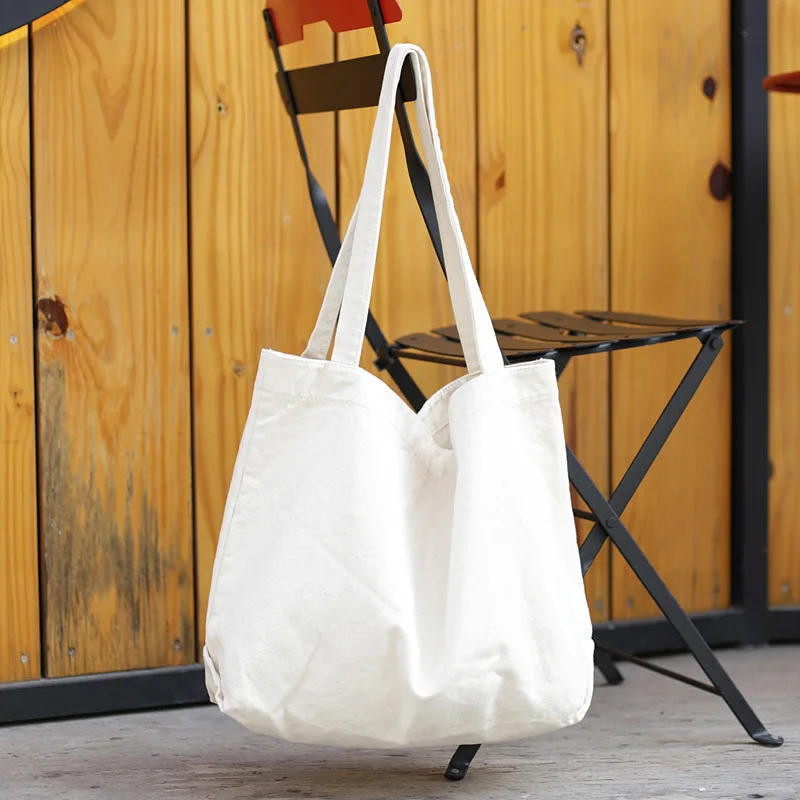 Ougger Women Large Capacity Shoulder Bags Handbags High Quality Brown Canvas Soft Solid Open Vintage Shopping Bag Casual Tote