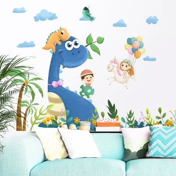 

[SHIJUEHEZI] Cartoon Dinosaur Animals Wall Stickers DIY Coconut Tree Mural Decals for House Kids Rooms Baby Bedroom Decoration