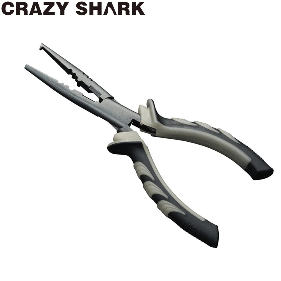 

Crazy Shark Luminous 7/9inch Fishing Pliers Split Rings cutters Hook Remove Long Nose Crimping sleeves Carp Fish Tools