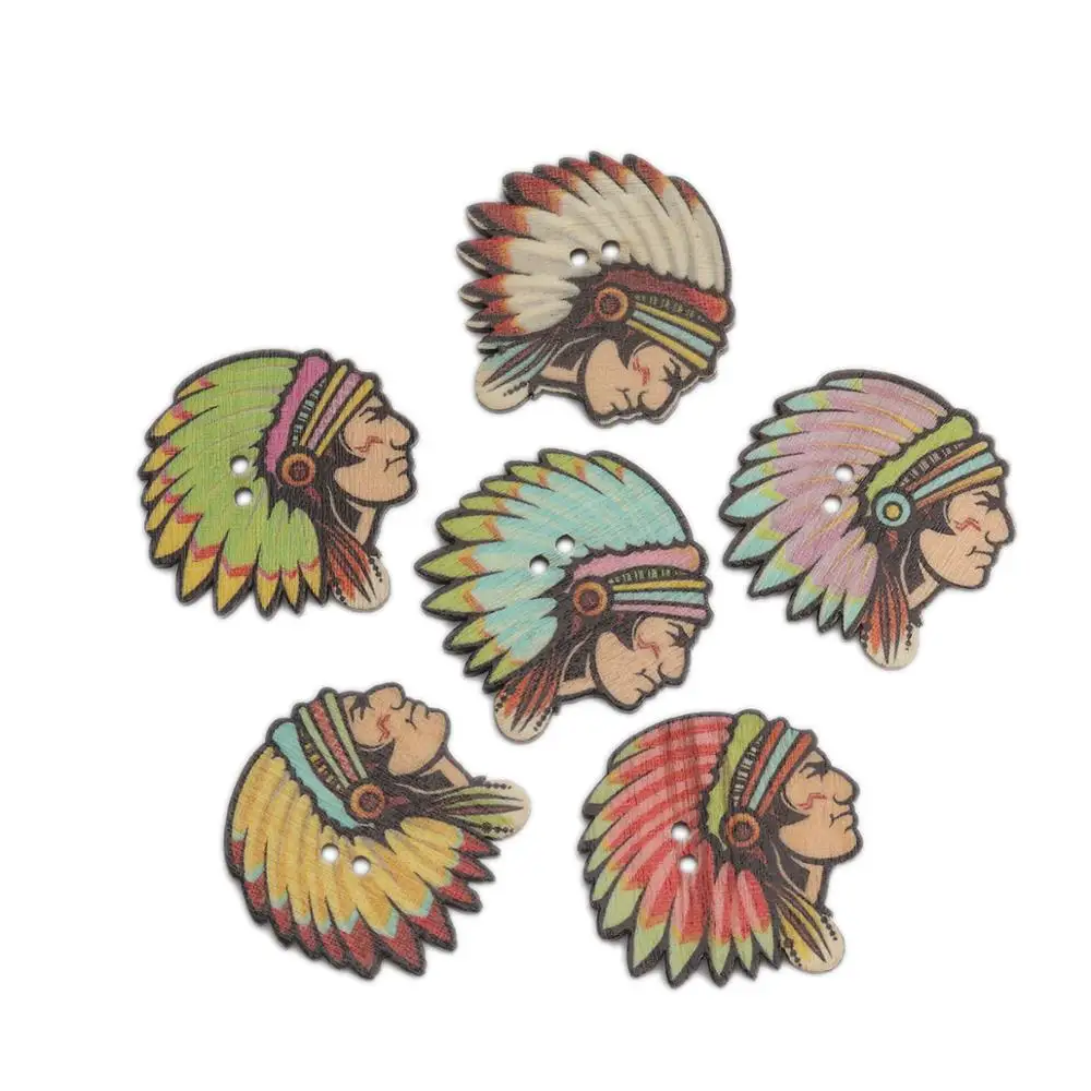 

Wooden Painting Buttons Indian Chief Shape Mini Tiny Sewing Buttons DIY Clothes Scrapbooking 2 Holes Random Color 33*32mm 50 PCs