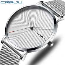 CRRJU Luxury Brand Men Watch Casual Minimalist Quartz Male Watch Fashion Simple Silver White Waterproof Wristwatch Men's Gifts