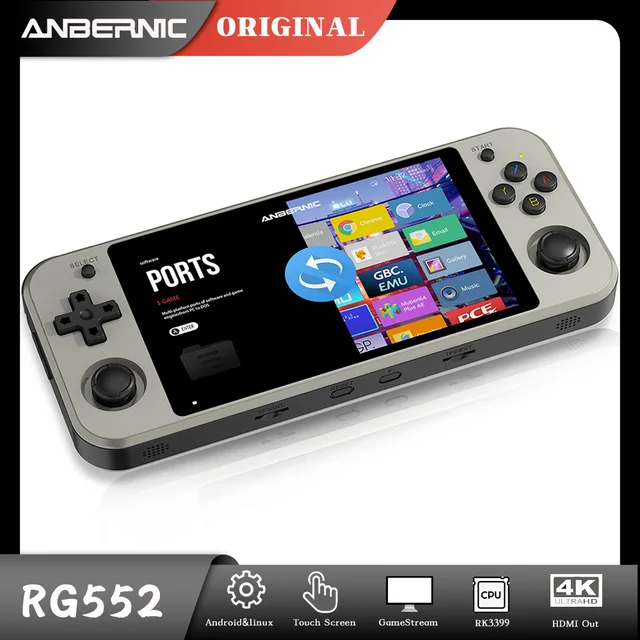 Anbernic-consola de juegos portátil RG552, reproductor de videojuegos con pantalla táctil IPS de 5,36 pulgadas, Android integrado, 64g, eMMC 5,1, PS1, RK3399, Linux 1