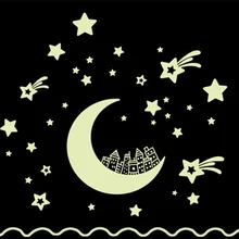 Светящиеся наклейки с героями мультфильмов луна лодка флуоресцентная самоклеющаяся Наклейка на стену s детская комната спальня мультяшная Наклейка на стену 0016