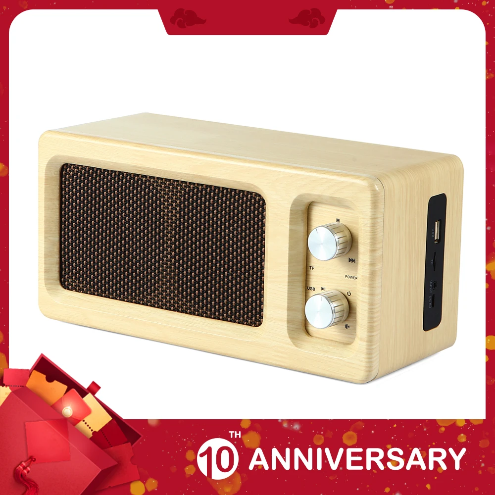 

KIITO Y29 16W Vintage Brown/Black Portable Wireless Bluetooth Speaker Retro Wood Design Stereo Sound for Camping/Dancing/Outdoor