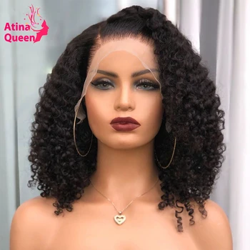 

150 Density Short Bob Invisible Pu Silk base Wig Afro Kinky Curly Lace Front Human Hair Wigs Pre Plucked Remy for Black Women