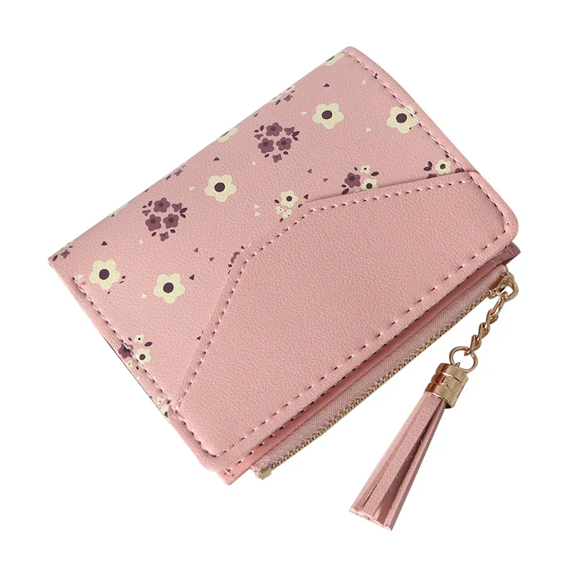 Flower Small Tassel Wallet Women Short Cute Zipper Wallet for Girl Female Coin Purse Ladies Wallets Monederos Para Monedas