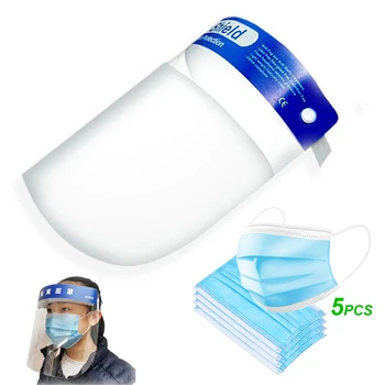 

US STOCK Disposable Shield Face Mask Filter Anti-Saliva Dustproof High Transparent with 5pcs face Mask 3ply Protective Non-woven