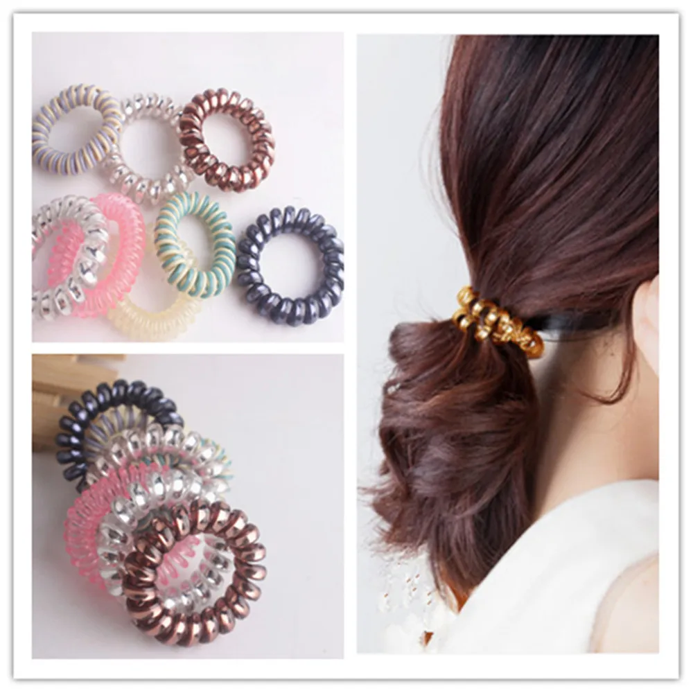 

10pcs/lot Elastic Hair Bands Spiral Shape Headband for Women Headwear Ponytail Hair Ties Gum Rubber Band Multicolor Hair Rope