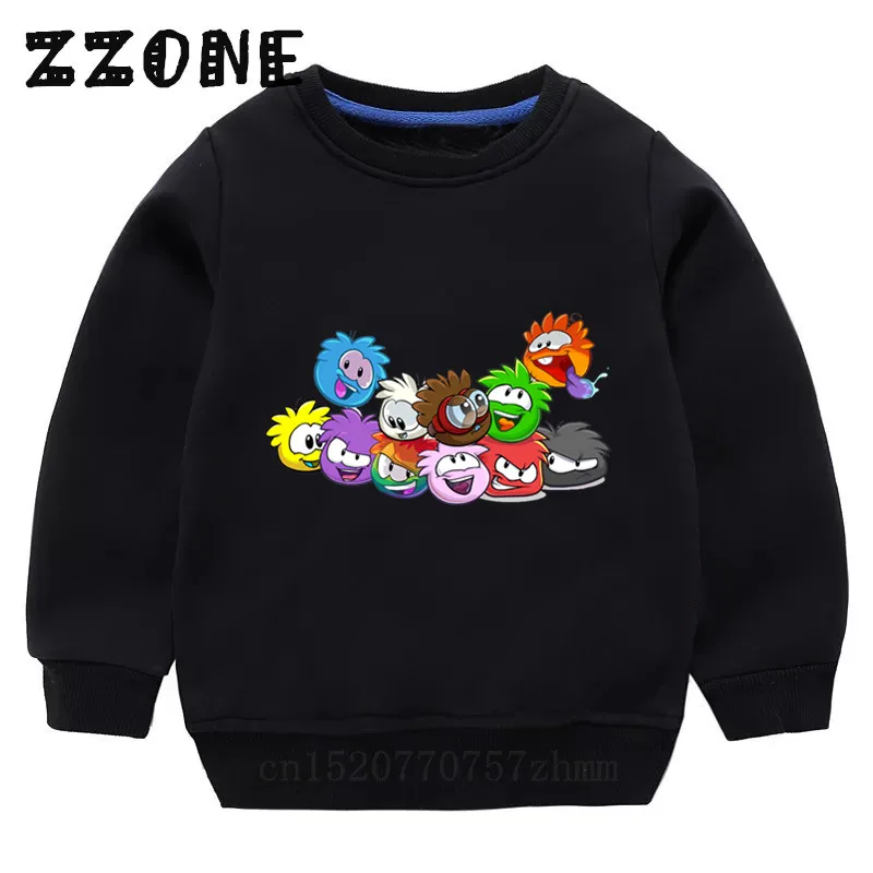 Дети KC22 Клуб Пингвин Радуга Puffle мультфильм толстовки детские толстовки пуловер топы для девочек и мальчиков осенняя одежда KYT5256 - Цвет: 5256I-Black