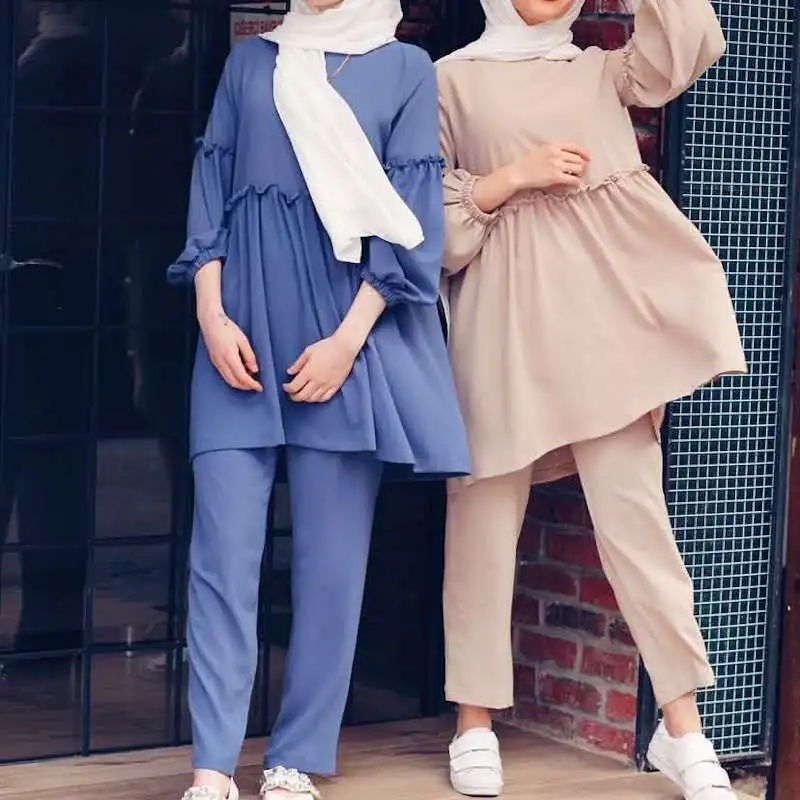 Abaya Dubai Muslim Sets Tops Pants Suits Ensemble Femme Musulmane 2 Two Pieces Women Hijab Pakistan Turkish Islamic Clothing Islamic Clothing Aliexpress