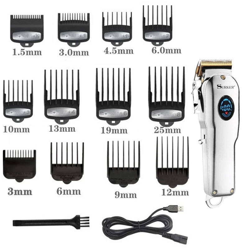Professional Barber Hair Clipper Men Hair Trimmer LCD Electric Hair Cutting Machine Titanium Blade Haircut USB Rechargeable