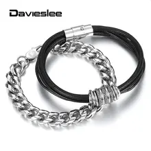 2 шт./компл. 11 мм Нержавеющая сталь КУБИНСКИЙ звено цепи браслет черный Многослойные искусственная кожа браслет из бисера Набор DLBM39