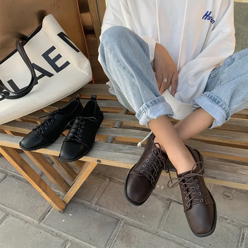 

Black And White with Pattern Small Leather Shoes Women's British-Style Retro Students WOMEN'S Shoes 2020 New Style Online Celebr