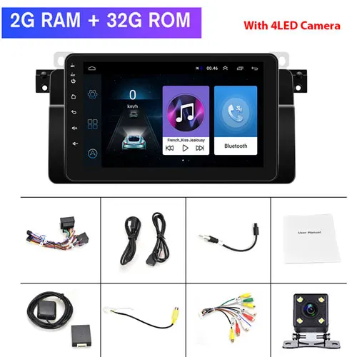 Camecho " Автомобильный мультимедийный плеер Android 8,1 автомобильный Радио 2 Din 2G 16G WiFi резервная камера gps навигация автомобильный dvd-плеер для BMW E46 - Цвет: 4led 2G 32G