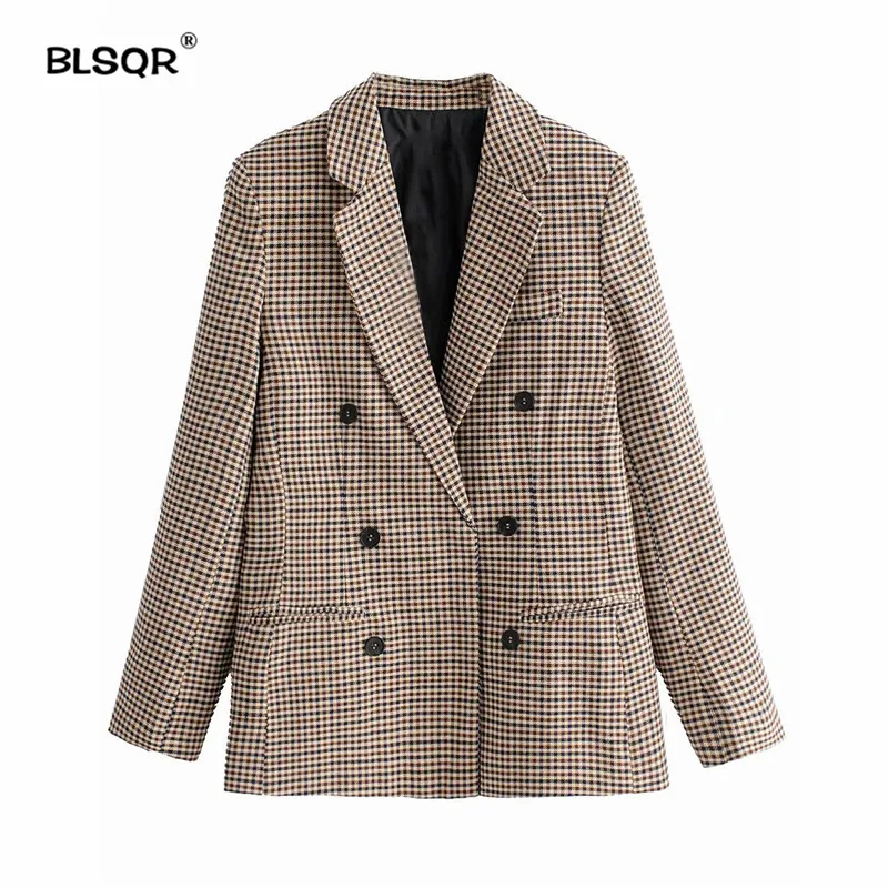 buy  Fashion Autumn Women Plaid Blazers and Jackets Work Office Lady Suit Slim Double Breasted Business 