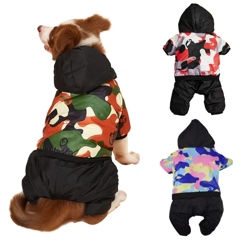 

Pet Dog Jumpsuit Camouflage Pattern Thick Warm Hooded Four-legged Coat Pet Hoodie For Small Middle Dogs Cat Outfit Dog Jacket