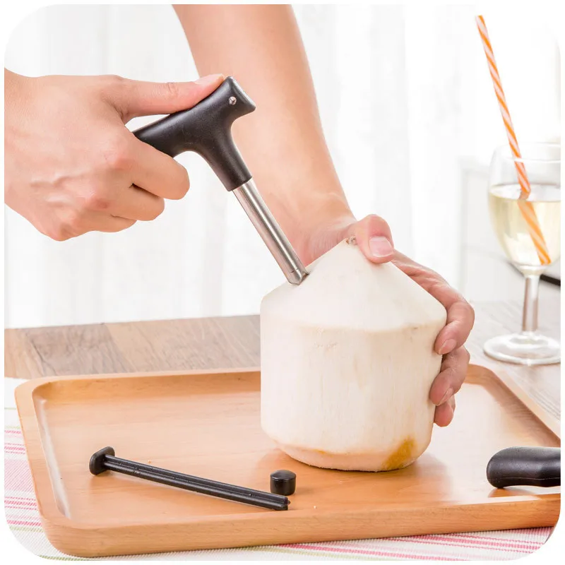 

New Portable Coconut Opener Stainless Steel Coconut Opener Drilling Tool Coconut Juice Tool With Plastic Cap And Residue Remover