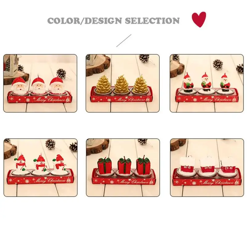 3pcs/set Christmas Candle Cartoon Santa Claus Pine Cone Snowman Outdoor Decor Non-tossico Printed Candle Xmas Decor