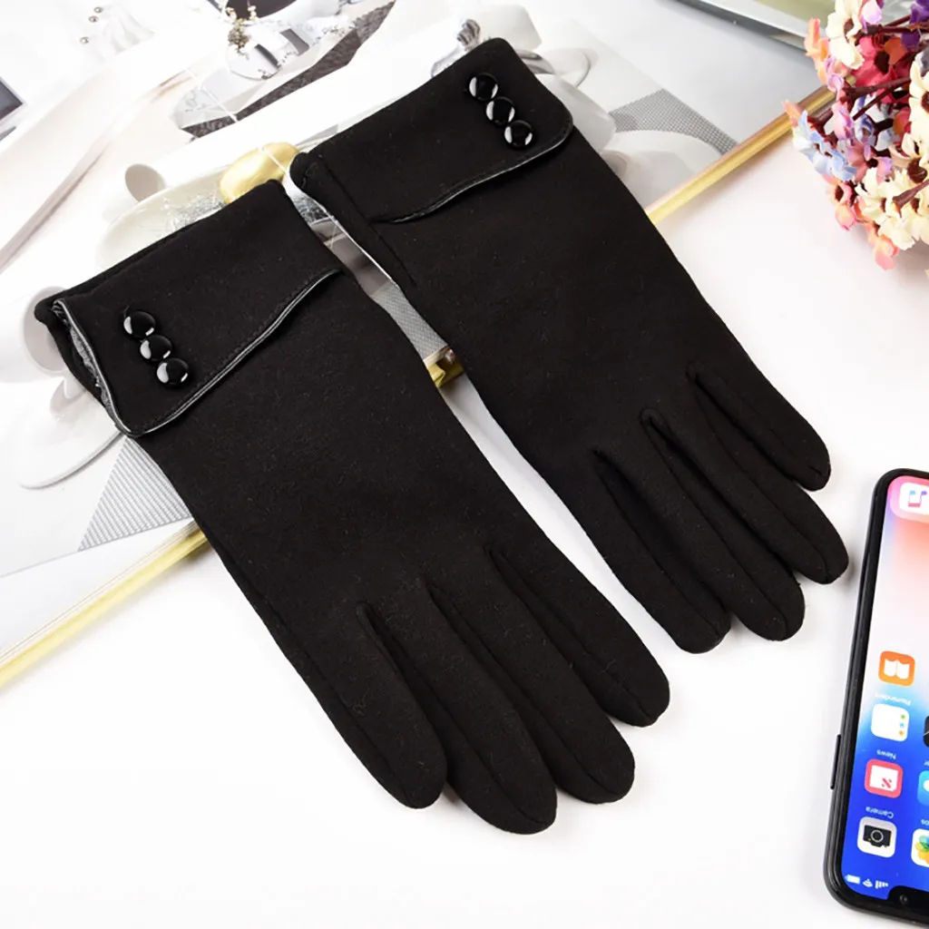 Модные женские теплые перчатки, удобные простые цветные зимние перчатки с манжетами и мягкой подкладкой, декорированные пуговицами, guantes mujer