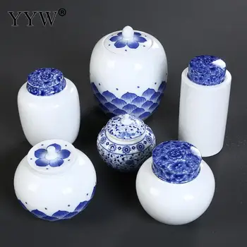 

9 Kinds Tea Box Caddies Blue And White Porcelain Tea Tin Can Storage Tea Caddy Theedoos Seal Storage Box Round Cans Canister