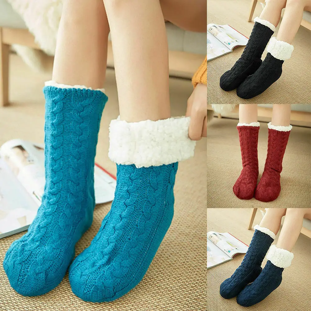 Теплые зимние носки для женщин и девочек, плотные Вязаные домашние носки с флисовой подкладкой, женские теплые пушистые носки-Тапочки