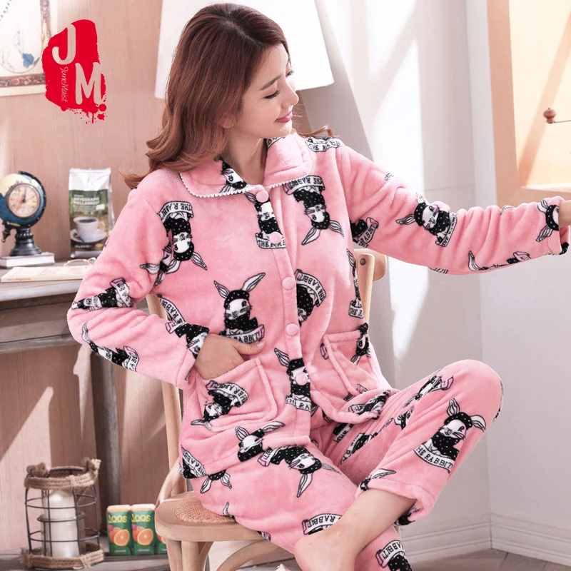 

Sleepwear Women Set Coral Fleece Autumn Pijamas Women Flannel Long Solid Winter Pyjamas Woman Pajamas Suit Home Suit Sleep XXXL