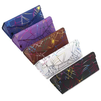 

1Pcs Fashion Portable Folding PU Waterproof Strong Magnet Eyewear Case Spider Pattern Triangle Glasses Box Glasses Protective