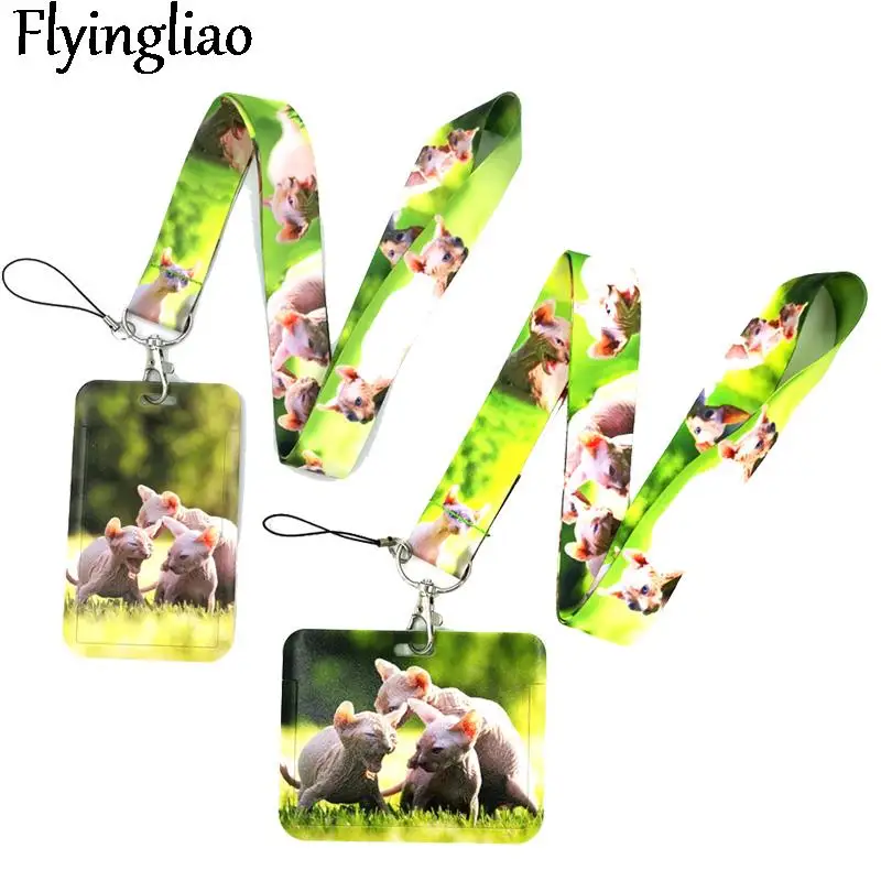 Animal Hairless Sphynx Cats Key lanyard Car KeyChain ID Card Pass Gym Mobile Phone Badge Kids Key Ring Holder Decorations  christmas cats lanyard credit card id holder bag student women travel card cover badge car keychain decorations gifts