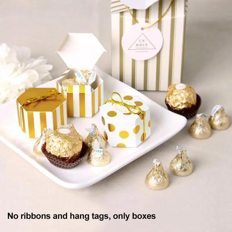 Мини Золотой бар в горошек Подарочная коробка шестиугольная Свадебная коробка конфет бронзовая коробка конфет выпечки мешок Свадебные украшения
