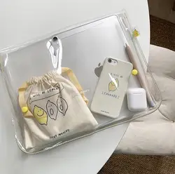 Sac de rangement Transparent avec étiquette petit sac à cosmétiques citron frais Ins, étui pour iPad 9.7 10.5 11 Portable coque en PVC étanche mignon 