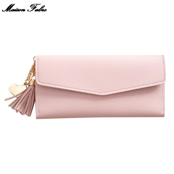 

Maison Fabre Women' S New Fashion Simple Trend Solid Color Long Fringed Leather Card Wallet Coin Bag Handbag