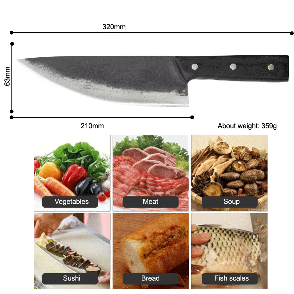 黑彩木三钢钉手柄不锈钢8寸锻打厨师刀_05