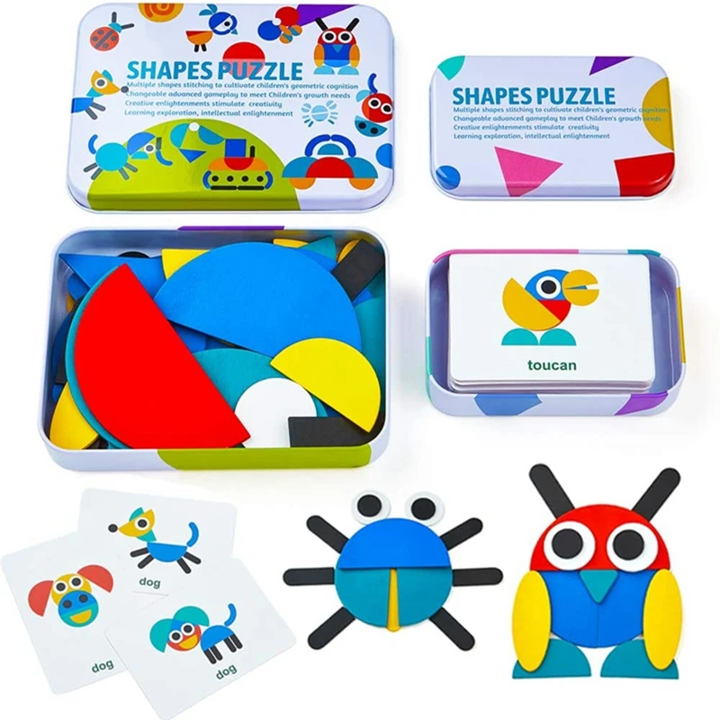Padrão de Madeira Jogos de Classificação Brinquedos das Crianças Bebê Animal Quebra-cabeça Colorido Tangram Brinquedo Crianças Montessori Educação Precoce Presente 2 Quebra-cab.