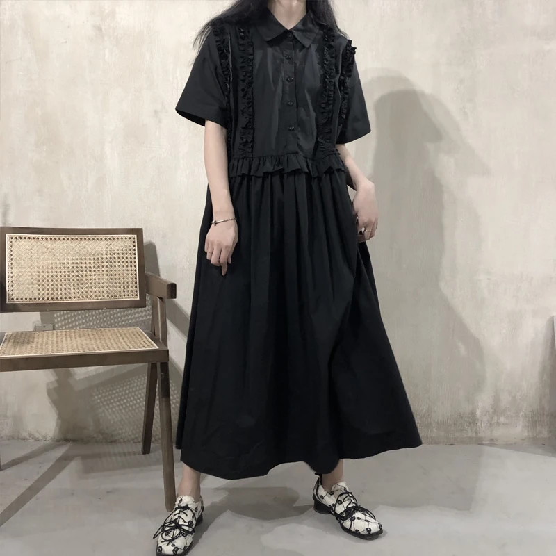 

Summer lady new lapel pure color flounce splice high sense temperament dress short sleeve fashionable shirt skirt
