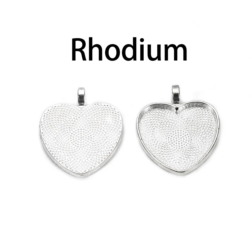 10 шт./лот 25 мм Серебряный позолоченный кулон в форме сердца кабошон основа Установка Камея фурнитура для DIY ювелирных изделий - Цвет: Rhodium